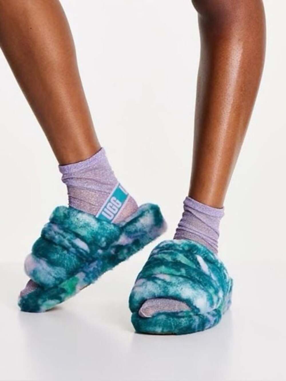 UGG Fluff Yeah Slides in Aquatic Tie-Die Size 9 Limited Edition